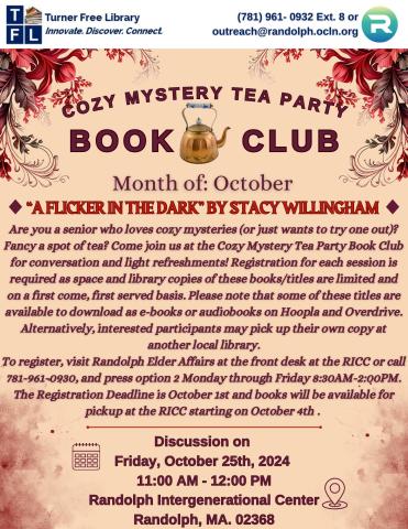 Cozy Mystery Tea Club Flyer for October 