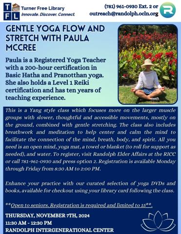 A tranquil yoga practice with Paula McCrere, featuring gentle movements and stretches for enhanced flexibility and peace.