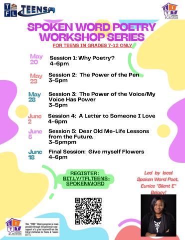 Spoken Word Poetry Workshop Session 5, June 5 from 3-5pm