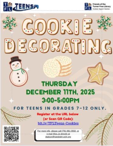Cookie Decorating Workshop for Teens, Thursday Dec. 11th, 2025 at 3pm to 5pm