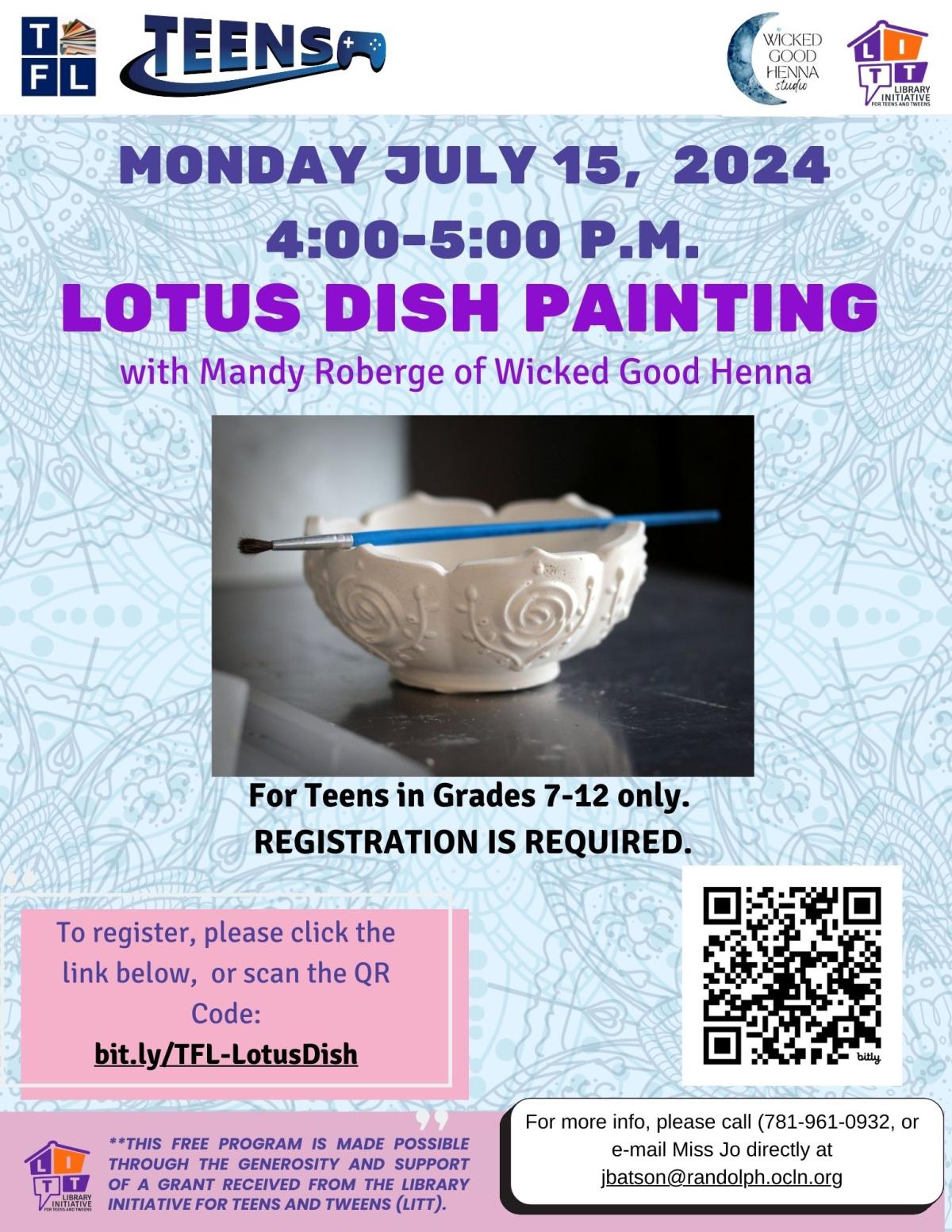 Lotus Dish Painting July 15, 2024 from 4-5pm