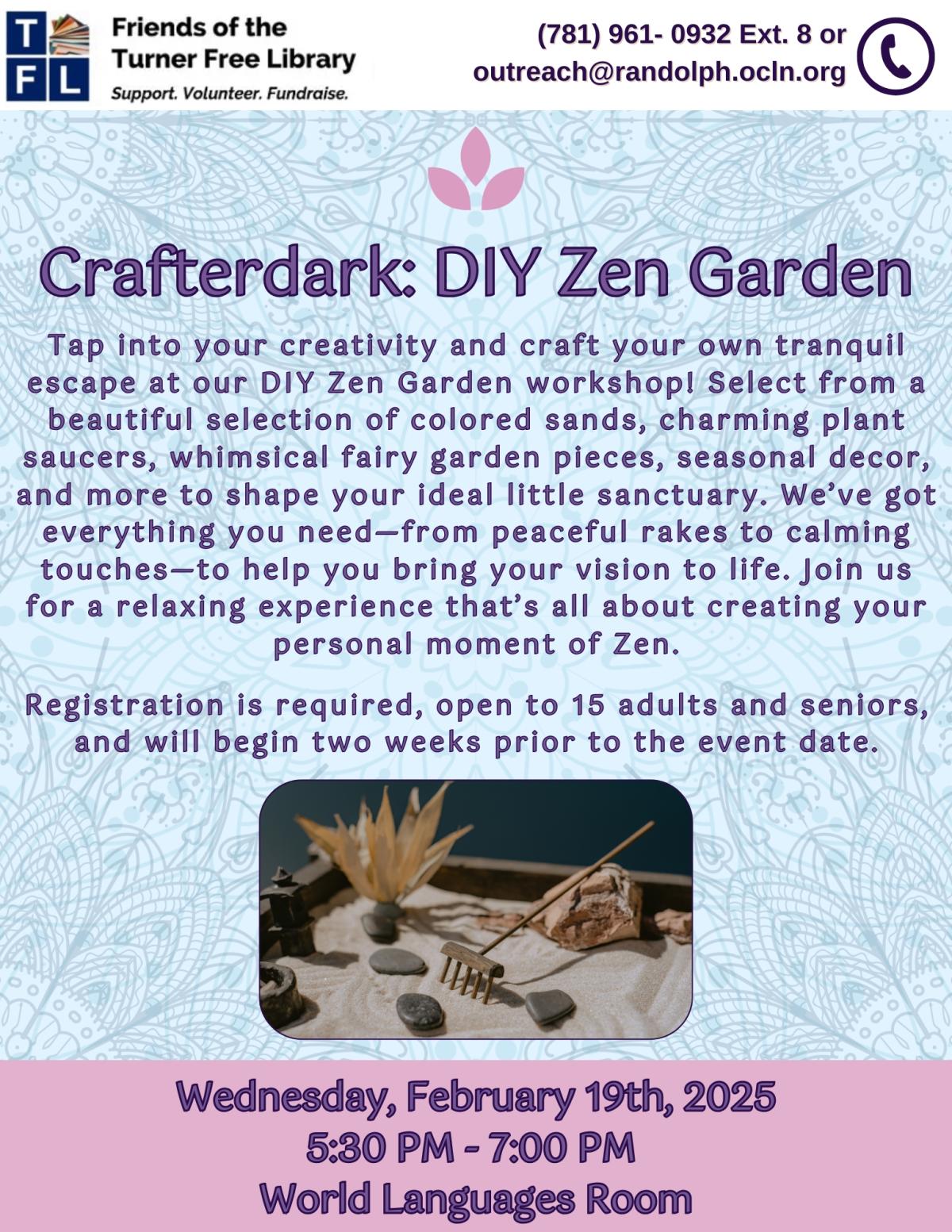 Craft flyer for adults and seniors in February to make a DIY Zen Garden 
