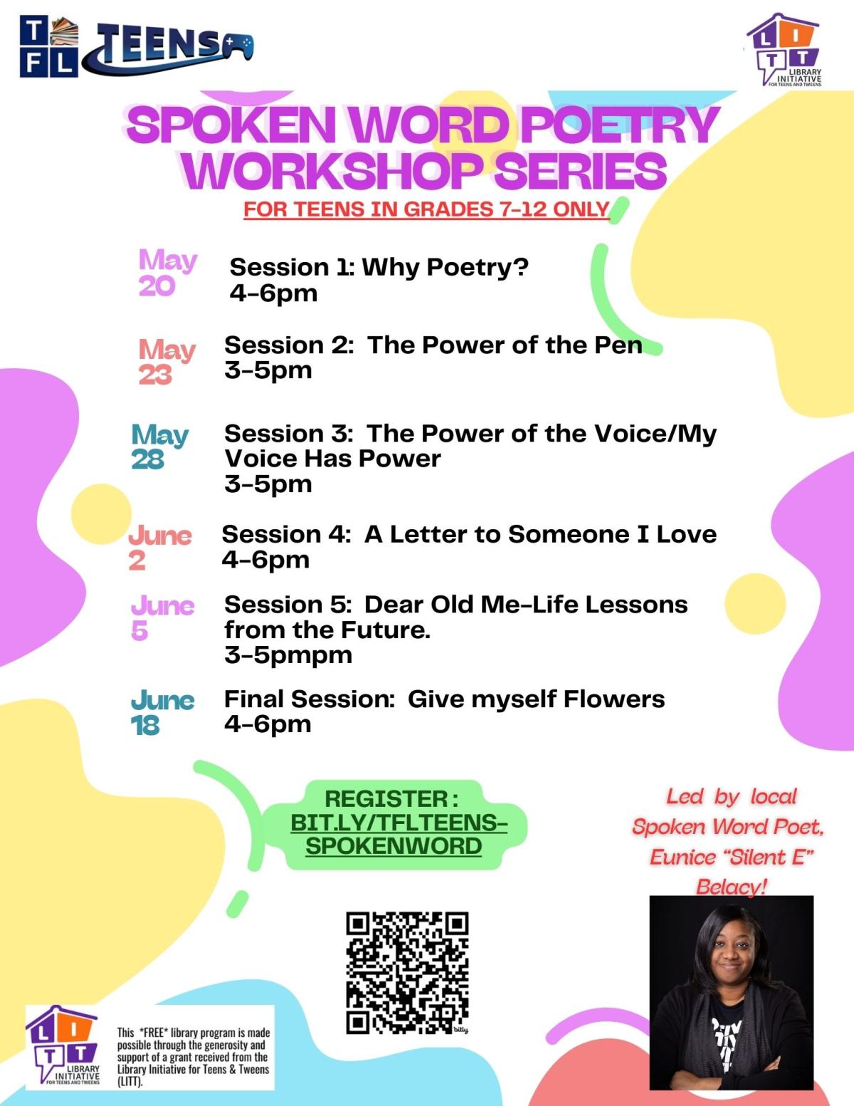 Spoken Word Poetry Workshop Session 3: May 28 from 3-5pm