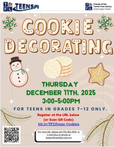 Cookie Decorating Workshop for Teens, Thursday Dec. 11th, 2025 at 3pm to 5pm