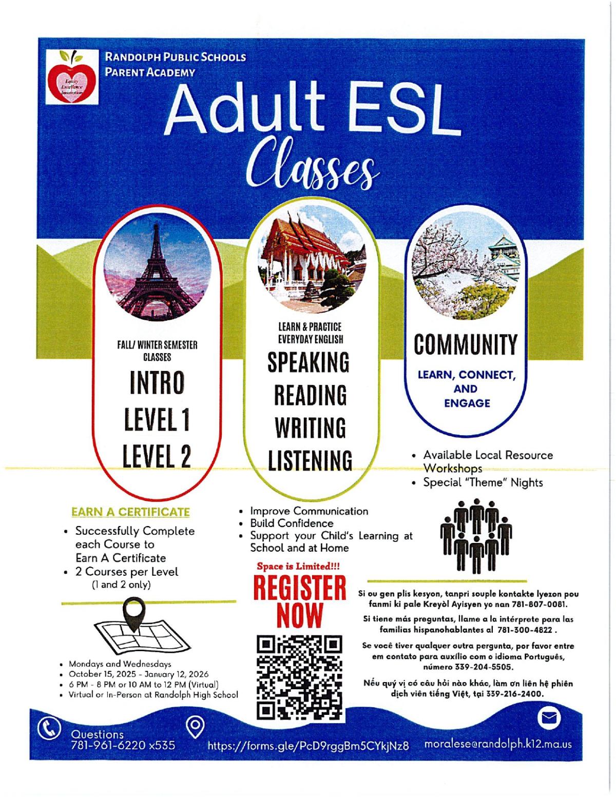 Flyer for ESL classes 