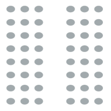 room setup icon of two sections of seating separated by a central aisle and a screen up front