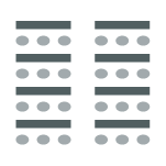 room setup icon of two columns of rectangular tables with chairs on one side of each table, resembling a classroom setup